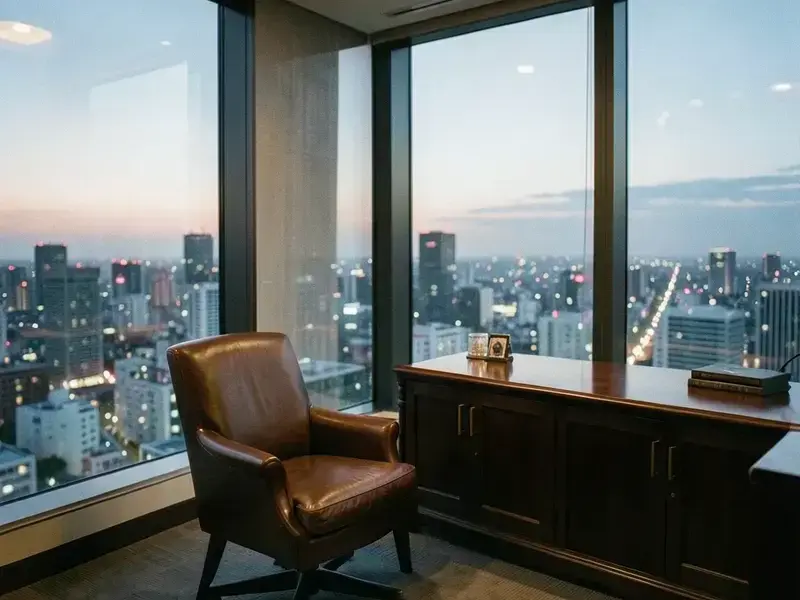 都市の夜景を一望できる日本のエグゼクティブオフィス
