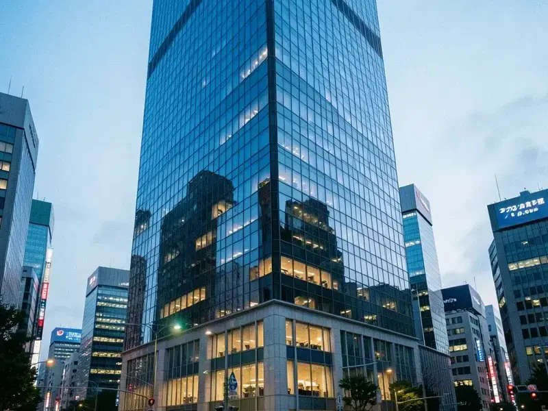 日本の丸の内に建つ反射ガラスのA級オフィスビル