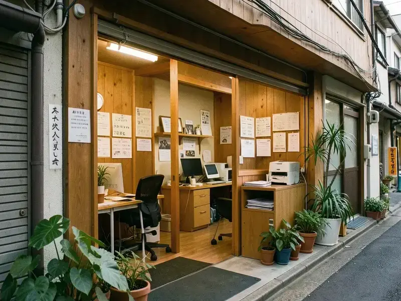 日本の小さなソフトウェア企業のオフィス内部