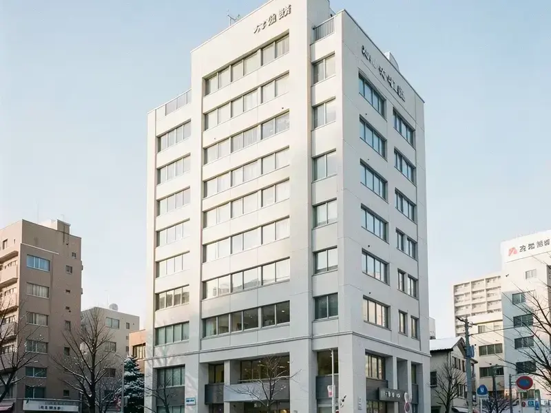 日本の北方都市の機能的な中層オフィスビルの外観