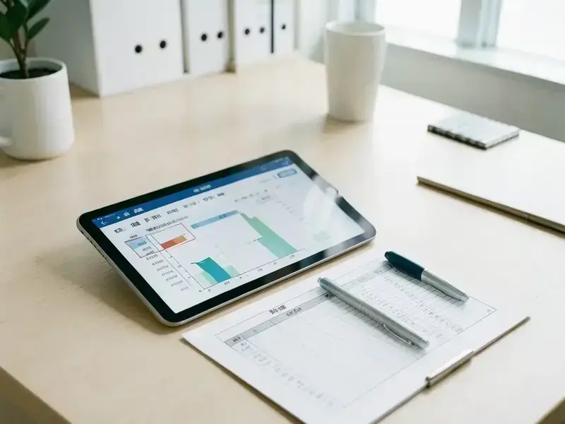日本の投資デスクでタブレットに映る収益シミュレーションの表